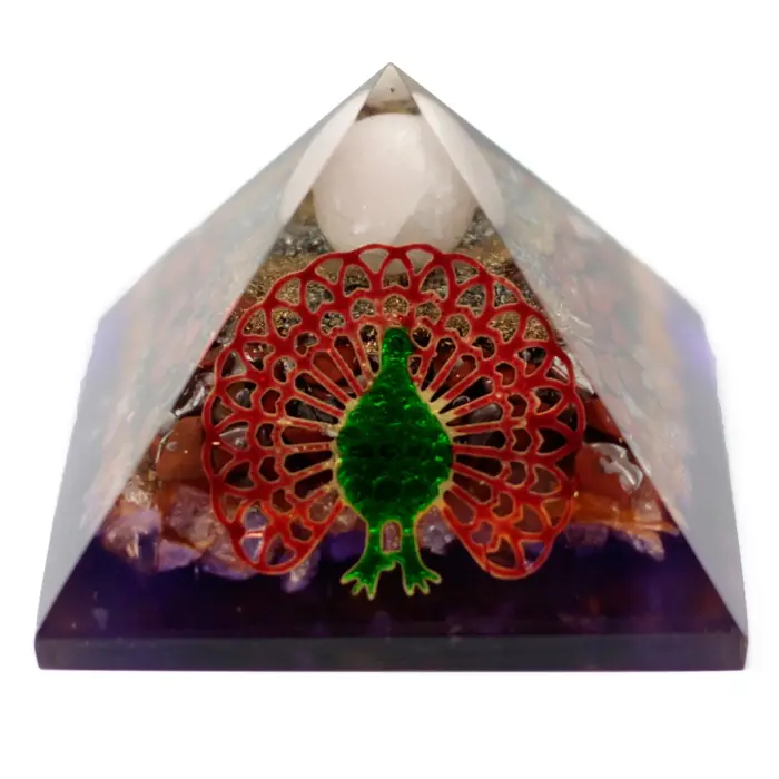 Lrg Organite Pyramid 70mm - Peacock（earth base)