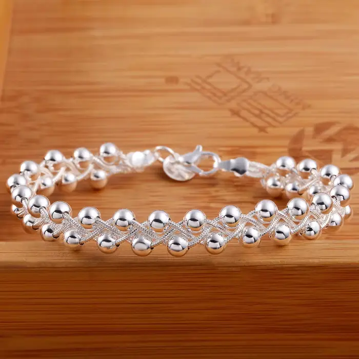Bracelet en argent regardé 925 pour femme, belle chaîne de perles tressées, bijoux fins à la mode, c