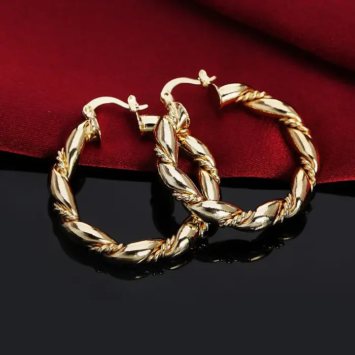 Chaude 18K or rose corde ronde grande 4 cm boucles d'oreilles en argent Sterling 925 bijoux de mode 