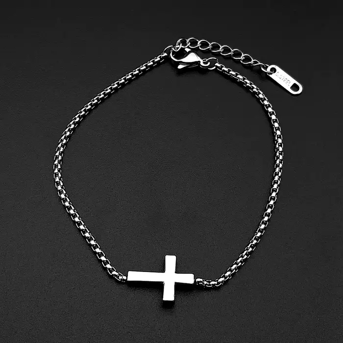 Bracelet croix minimaliste chrétien pour femmes et hommes, en acier inoxydable, couleur or et argent