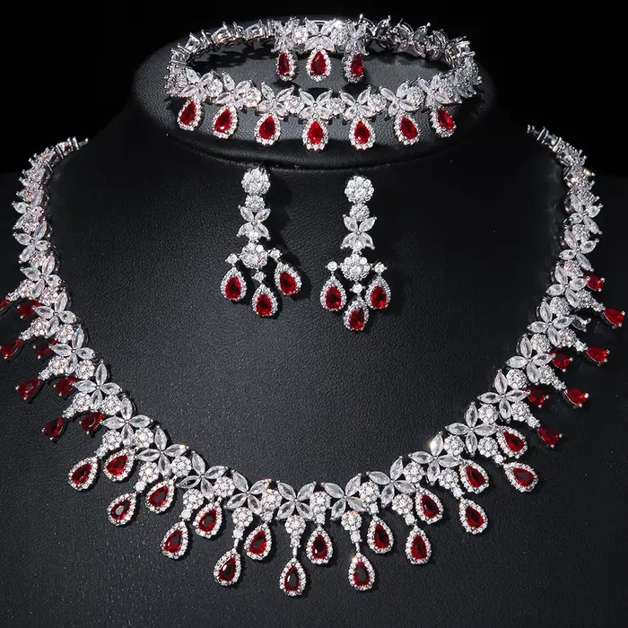 SUGO – ensemble de bijoux de luxe en Zircon, 4 pièces, goutte d'eau, pour les mariées nobles, nouvel