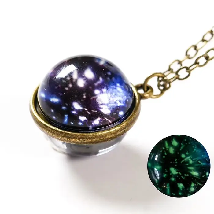 Collier pendentif rétro Double face lumineux en verre de l'univers planète terre pour femmes et hommes
