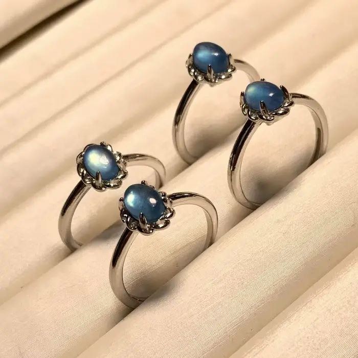 Natural Aquamarine Ring Adjustable Female  Jewelry for Women Gift Wholesale High Quality Vintage Fine