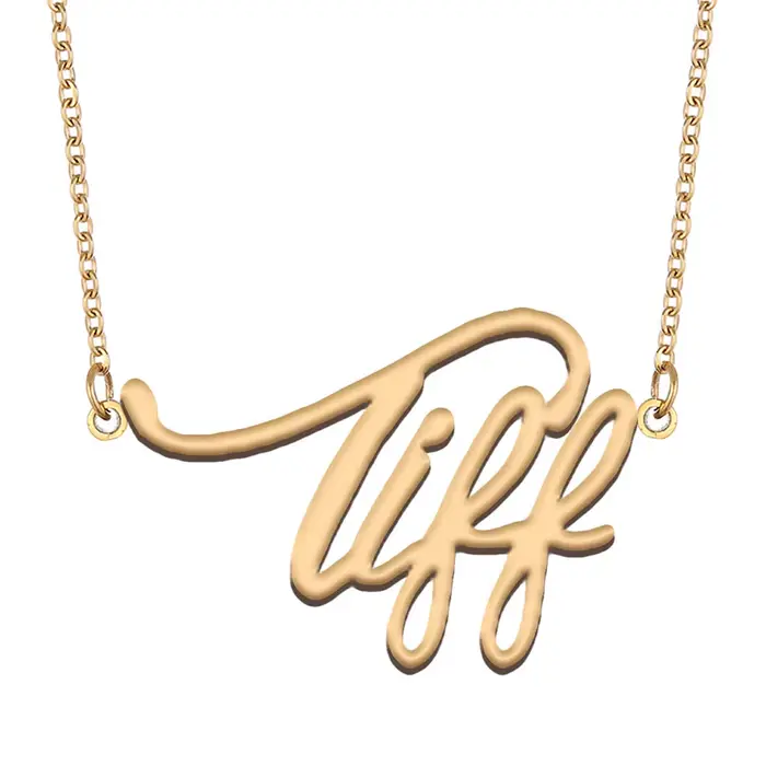 Collier avec pendentif en acier inoxydable plaqué or, avec nom gravé, pour femme, bijou, cadeau pour