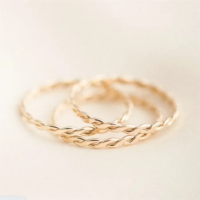 Bague tressée en or 14 carats pour femme, anneau d'Li-rempli, bijoux bohèmes, minimstartstacking