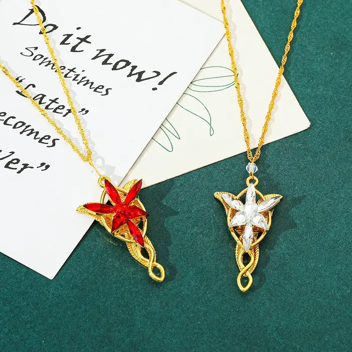 Arwen Evenstar-Collier avec pendentif en cristal doré pour femme et fille