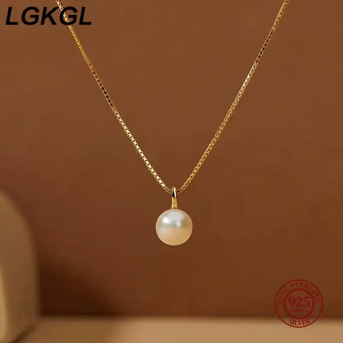 LGKGL – colliers avec pendentif en perles pour femmes, boîte de clavicule de tempérament, chaîne ras du cou, bijoux plaqués or 14 carats