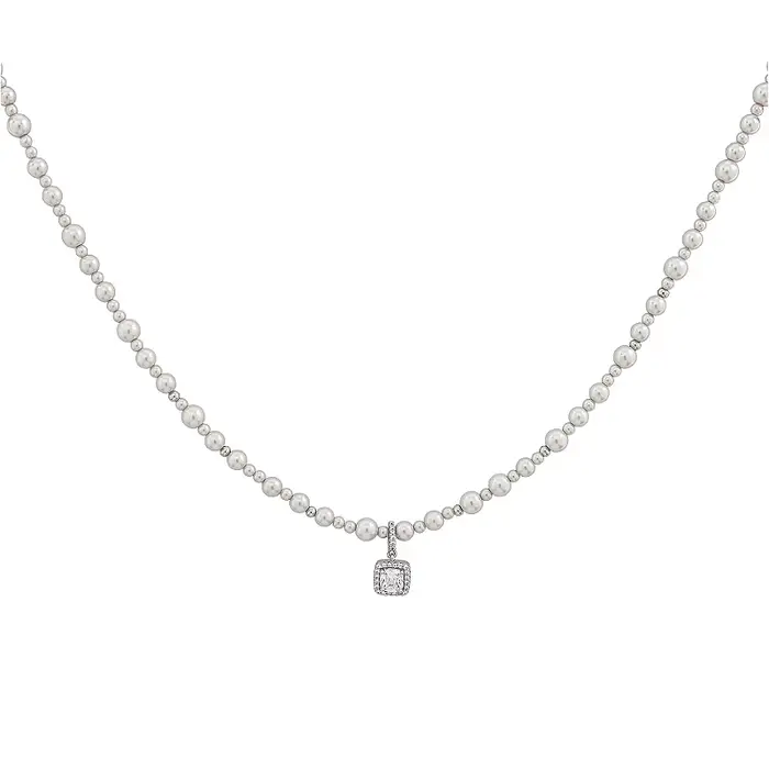 Nouveau Collier Madama Gris Perle, Pendentif Carré Zircon de Luxe, Chaîne de Clavicule Élégante, Cad