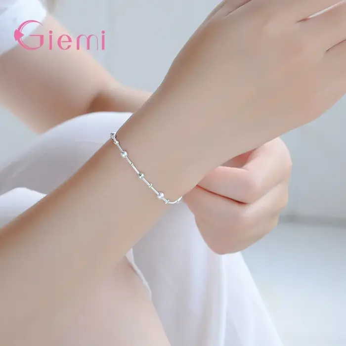 Bracelet élégant en argent Sterling 925 véritable pour femmes et filles, avec petite perle porte-bon