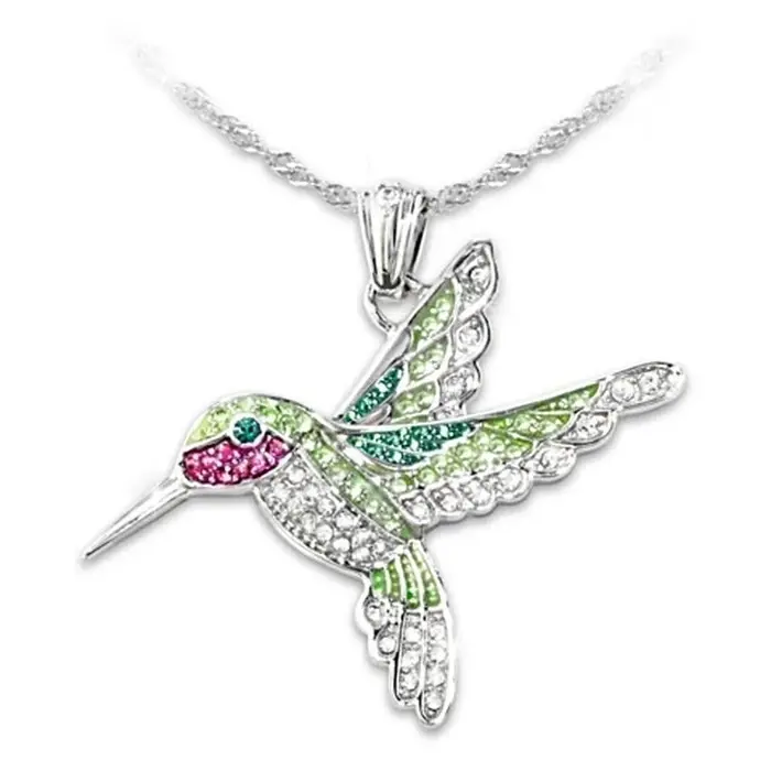 Collier pendentif en forme de colibri Animal pour femmes, tendance, en métal et cristal incrusté, ac