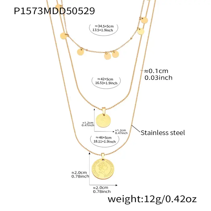 Collier long pour femme en acier inoxydable plaqué or, avec pendentif rond motif portrait de reine e