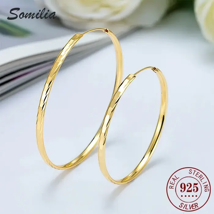 Boucles d'oreilles rondes lisses en argent sterling 925 de 3 à 6 cm pour femme