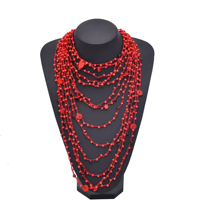 Collier de perles tissées en ULmulticouche pour femme, rouge, marron, mode européenne et américaine,