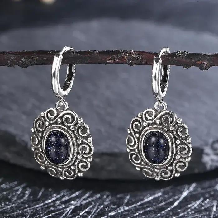 Boucles d'oreilles ovales en argent Sterling 925 avec pierre de lune et améthyste pour femmes occasions spéciales mariage elegant