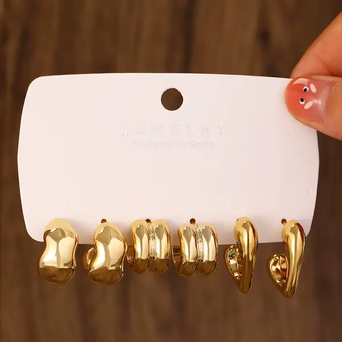 4 paires de boucles d'oreilles géométriques à la mode, couleur or, Design haut de gamme, sensation populaire, brillant, Vintage, Simple, bijoux pour femmes