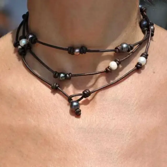 ChimVintage-Collier Noué en Cuir Naturel pour Homme et Femme