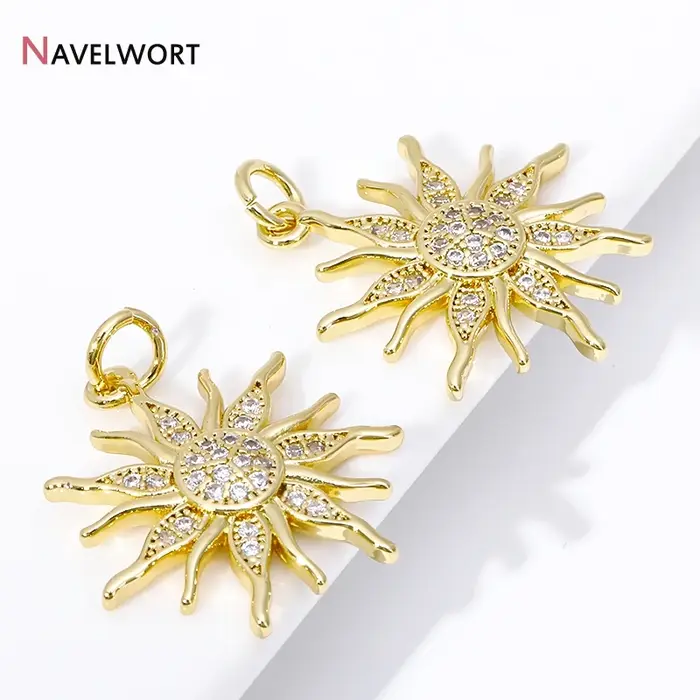 Pendentif en laiton plaqué or 18 carats avec breloques soleil en Zircon pour la création de bijoux DIY pour femmes occasions spéciales