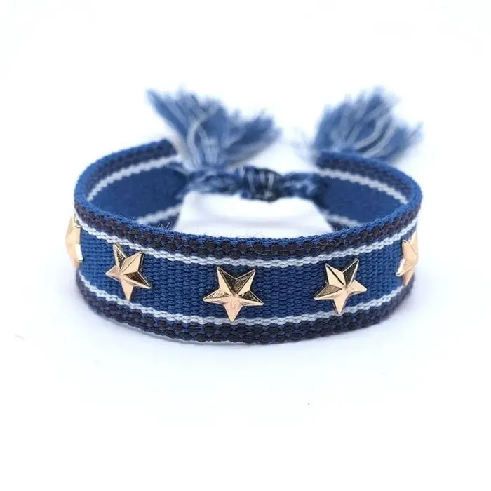 Bracelet à Rivets étoile/cœur pour femmes, fabriqué à main, bohémien, pompon tissé, Bracelets réglab
