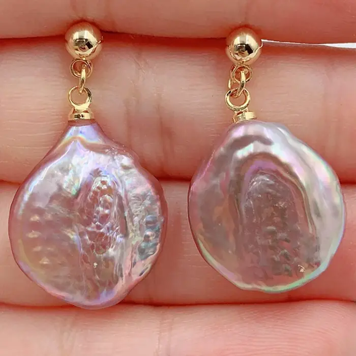 Boucles d'oreilles en perles baroques violettes naturelles avec clou d'oreille en or 18 carats pour femmes, cadeau classique pour occasions spéciales
