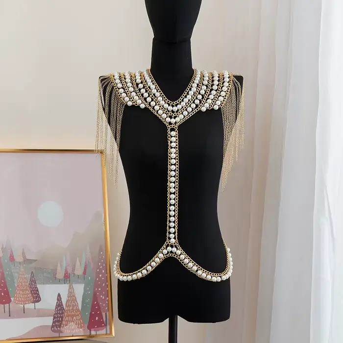 Chaîne de corps pour femme Hazem Story, bijoux fantaisie exagérés, perles en ligne, pour voyage, pla