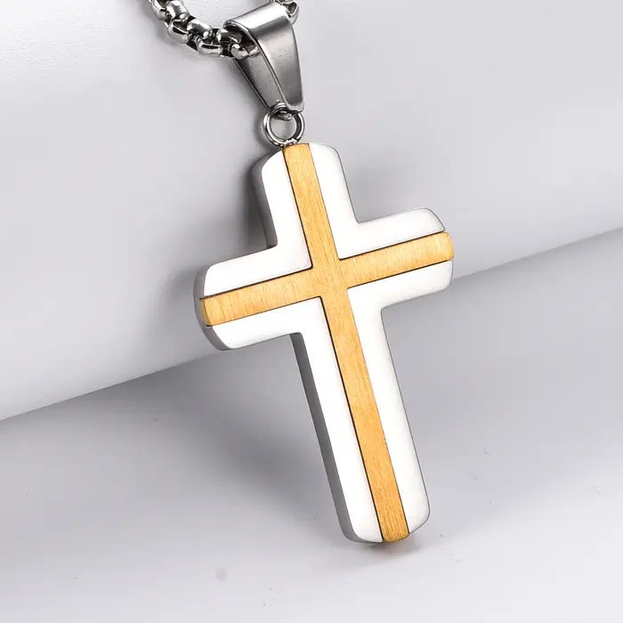 Collier pendentif croix en acier inoxydable pour hommes