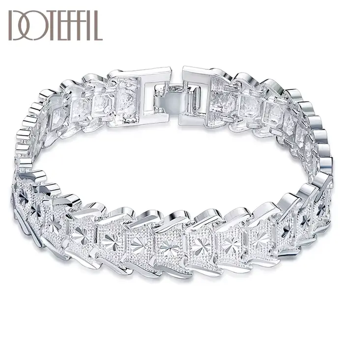 DOTEFFIL – Bracelet large en argent Sterling 925, pour femmes et hommes, bijoux à la mode pour fête 