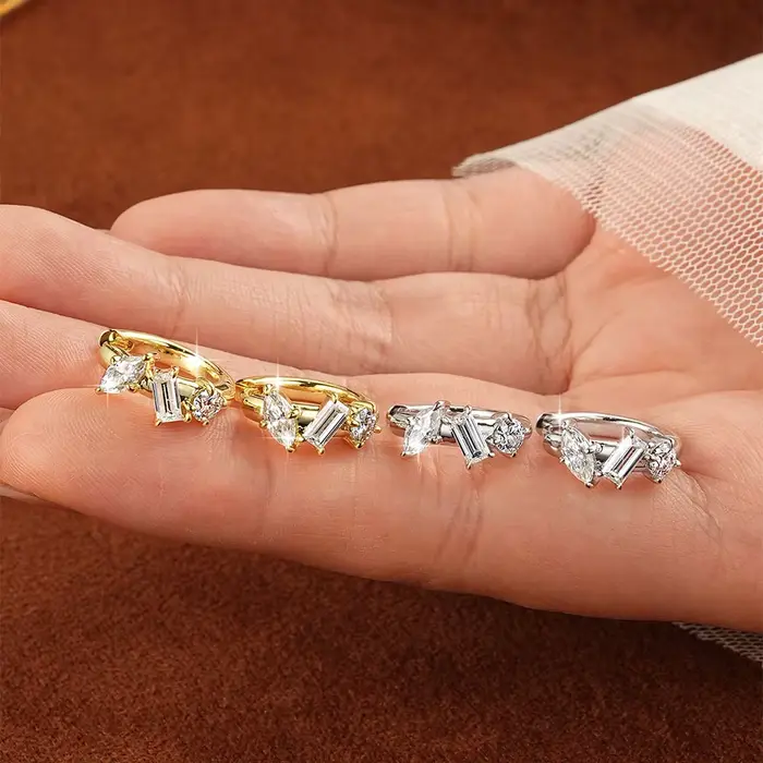 Boucles d'oreilles en forme de marquise/rectangulaires/rondes en moissanite