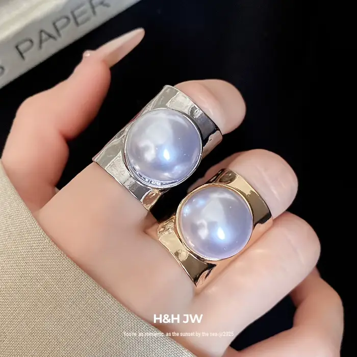 Bague réglable en perle ronde, bijoux de luxe minimalistes pour les doigts