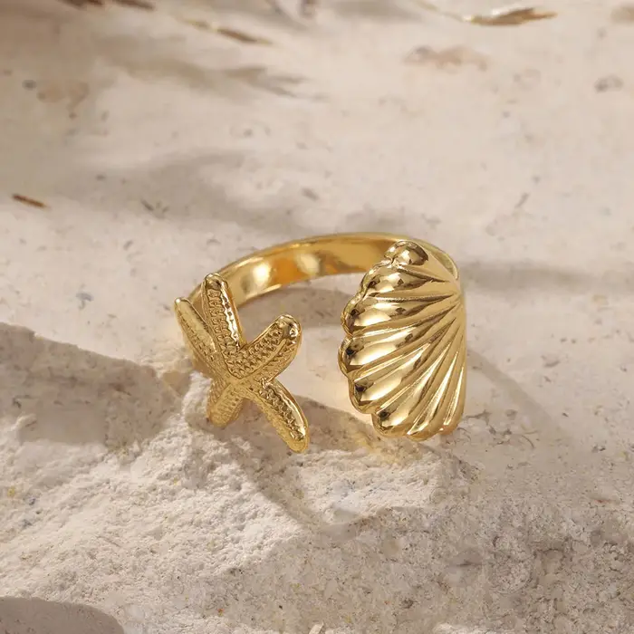 Bague hippocampe étoile de mer en acier inoxydable plaqué or pour femmes, cadeau idéal pour occasions spéciales comme les mariages, anniversaires et fêtes