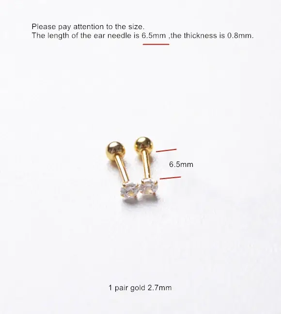 Boucle d'oreille en argent regardé 925 pour filles, clou rond simple, petite boucle d'oreille à vis,