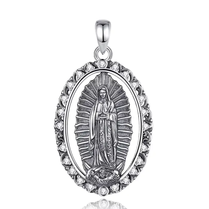Collier Eudora Vierge Marie en cuivre plaqué argent, pendentif Notre-Dame de Guadalupe, zircon cubiq