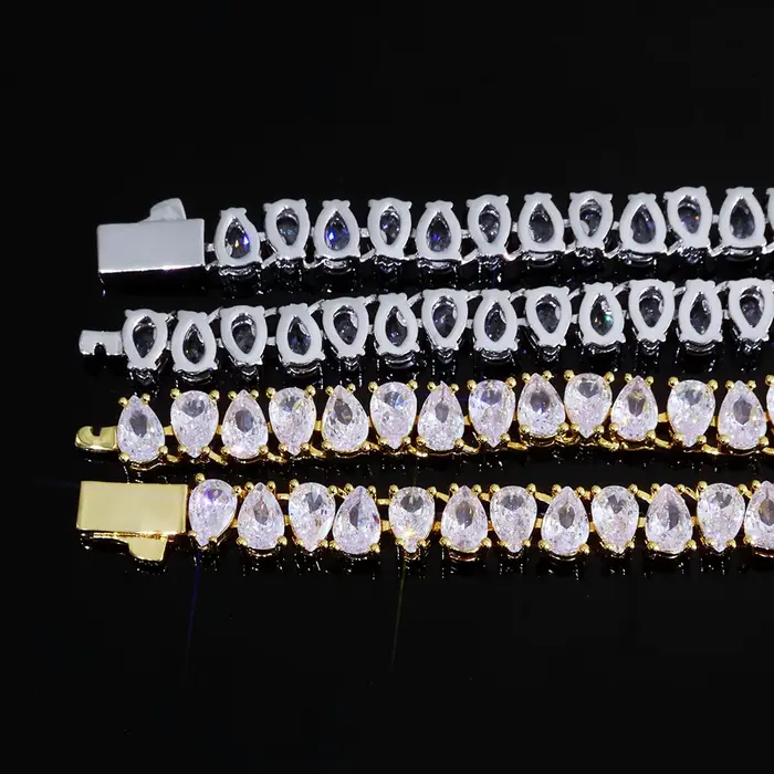Bracelet en diamant Hip Hop pour femmes, chaîne tennis en zircon cubique, bijoux de luxe scintillants en forme de larme