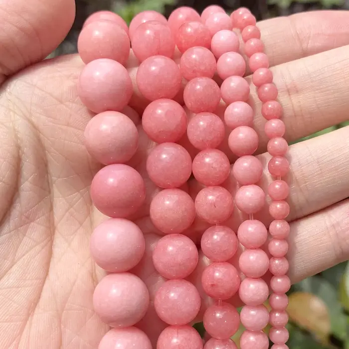 Perles rondes en Rhodonite rouge naturelle