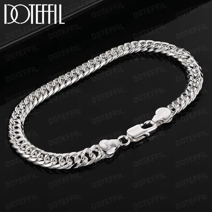 DOTEFFIL 6MM chaîne géométrique Bracelets mode marque originale 925 en argent Sterling homme pour les femmes fête de mariage bijoux