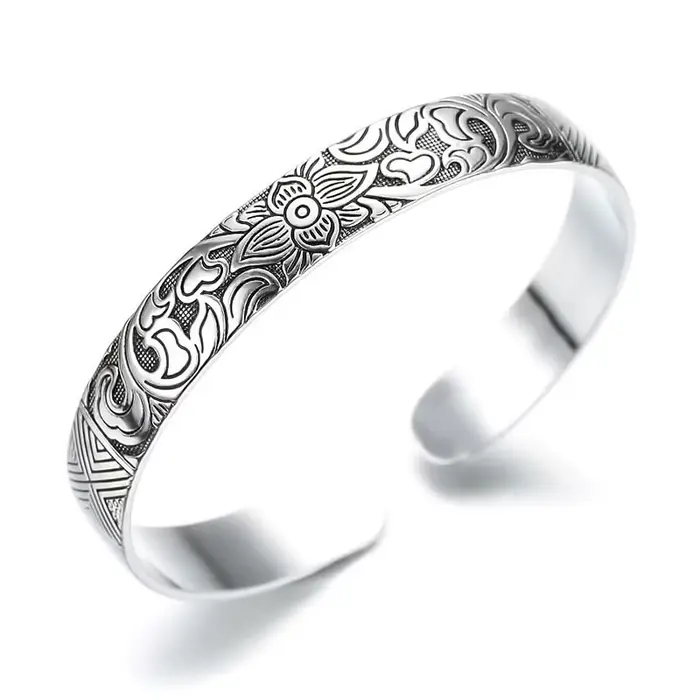 XIYANIKE nouvelle mode couleur argent manchette Bracelet charme femmes Vintage fleur de Lotus fête r