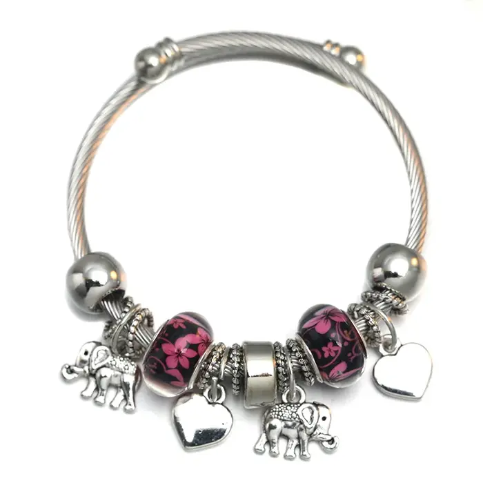 Bracelet en perles d'éléphant d'amour pour femmes, bracelets à breloques réglables, accessoires romantiques, cadeau de bijoux mode six couleurs