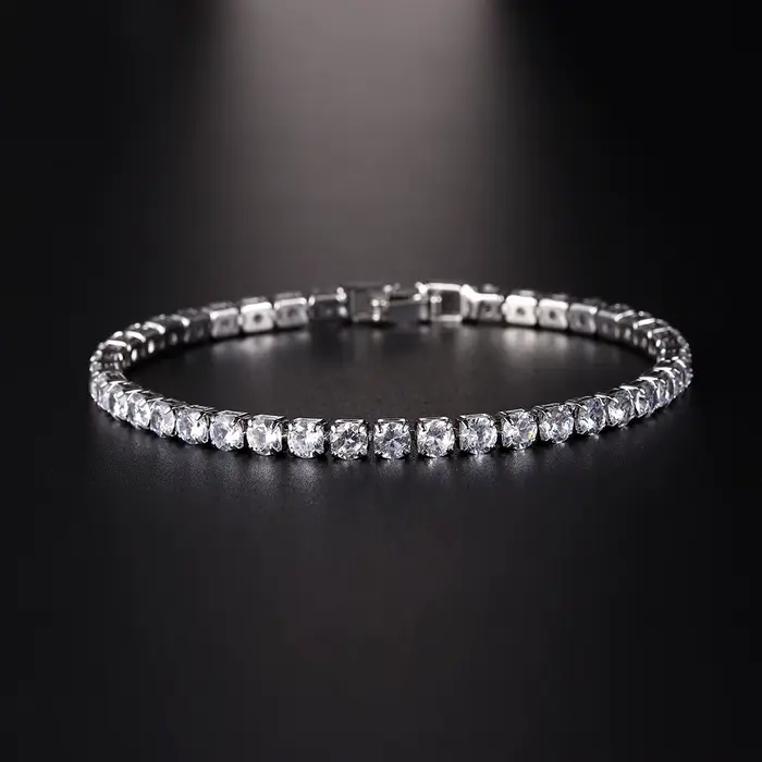 Luxe Hiphop glacé 4mm cubique zircone cristal Tennis Bracelets pour femme hommes couleur or argent