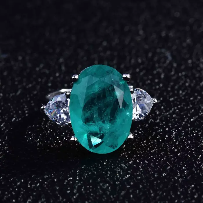 Bague de luxe en tourmaline Paraiba de forme géométrique pour femme, version argent micro-sertie de 