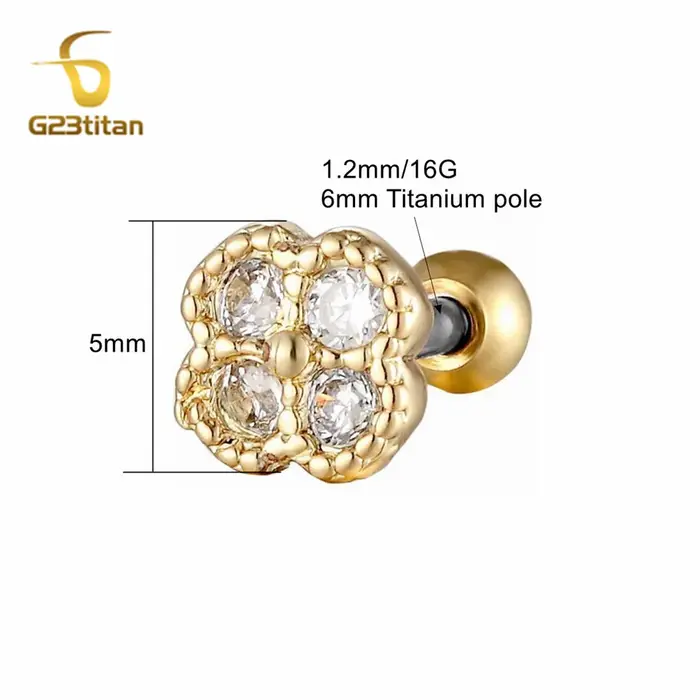 2 pièces Bijoux de piercing en Titane chirurgical G23 et Cuivre avec Zircon, clous d'oreille à vis p