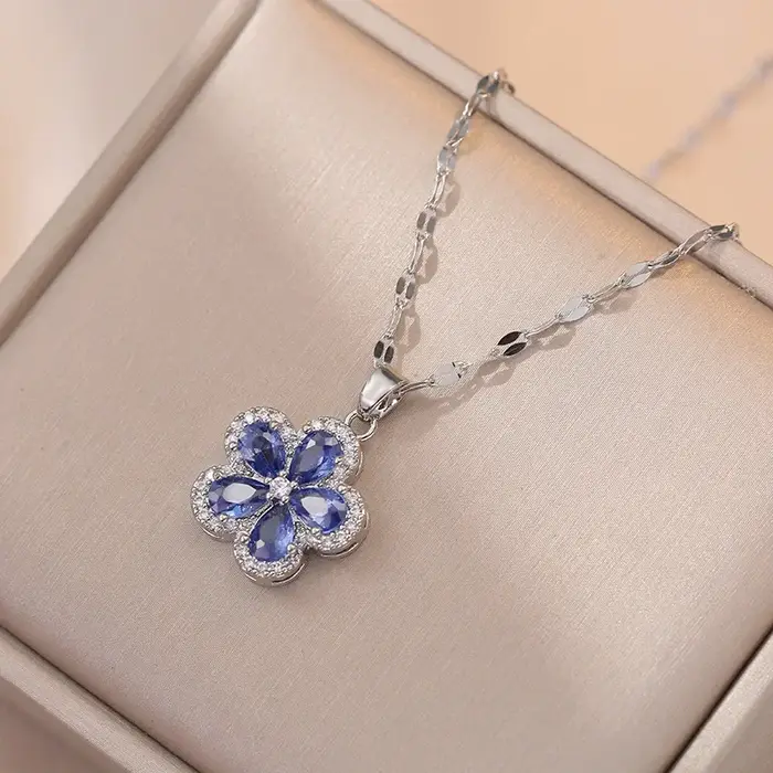 Ensemble de bijoux pour Banquet, Style INS, cristal bleu, fleur en Zircon, argent S925, aiguille, bo