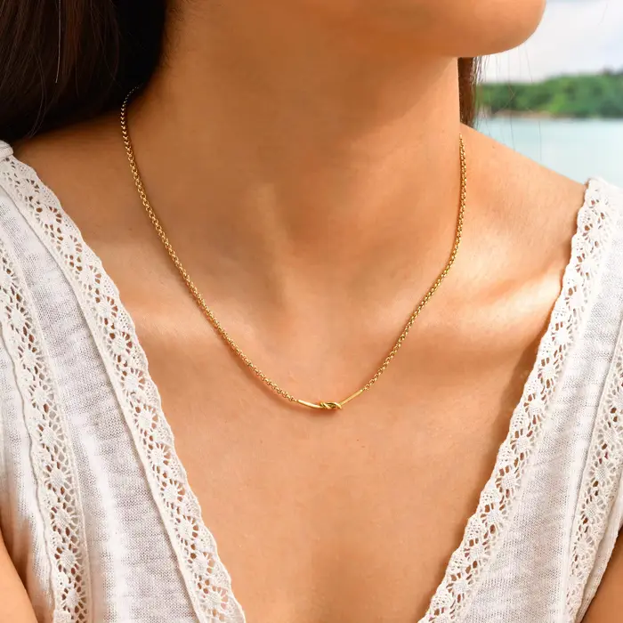 Collier de chaîne à maillons à nœud minimaliste pour femmes, Bracelet de collier en acier inoxydable plaqué or, cadeau de bijoux Chic et étanche