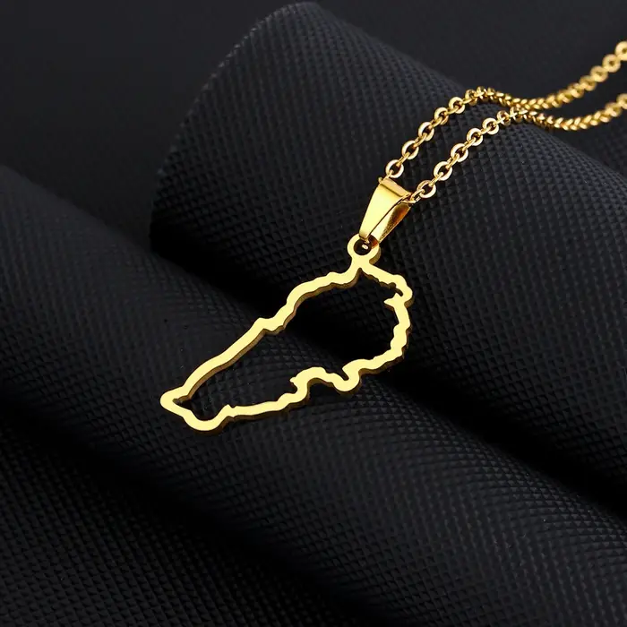 Collier pendentif en acier inoxydable avec carte du Liban et drapeau