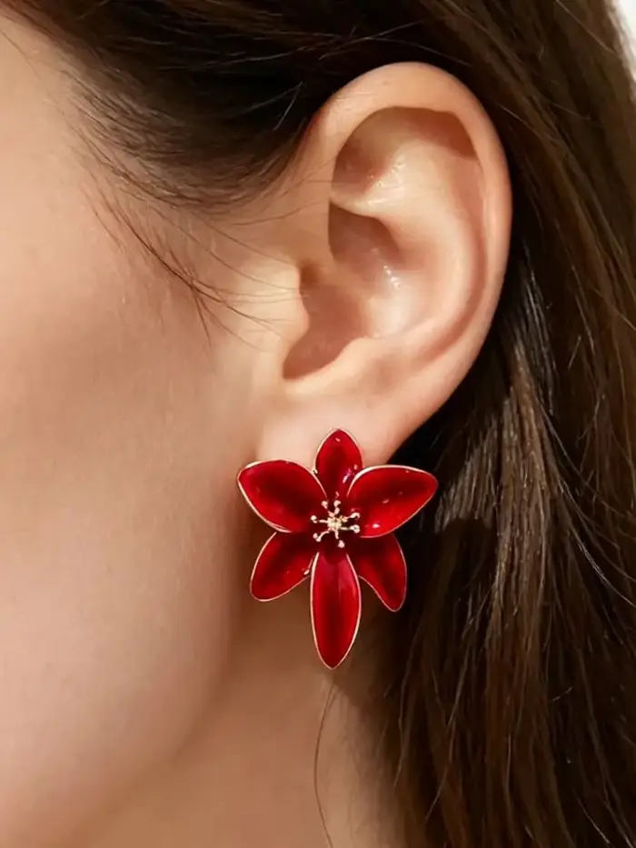 Une paire de boucles d'oreilles en émail rouge, anti-décoloration, boucles d'oreilles de luxe léger,