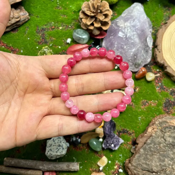 Bracelet «pierre d'amour» en Rhodonite rouge