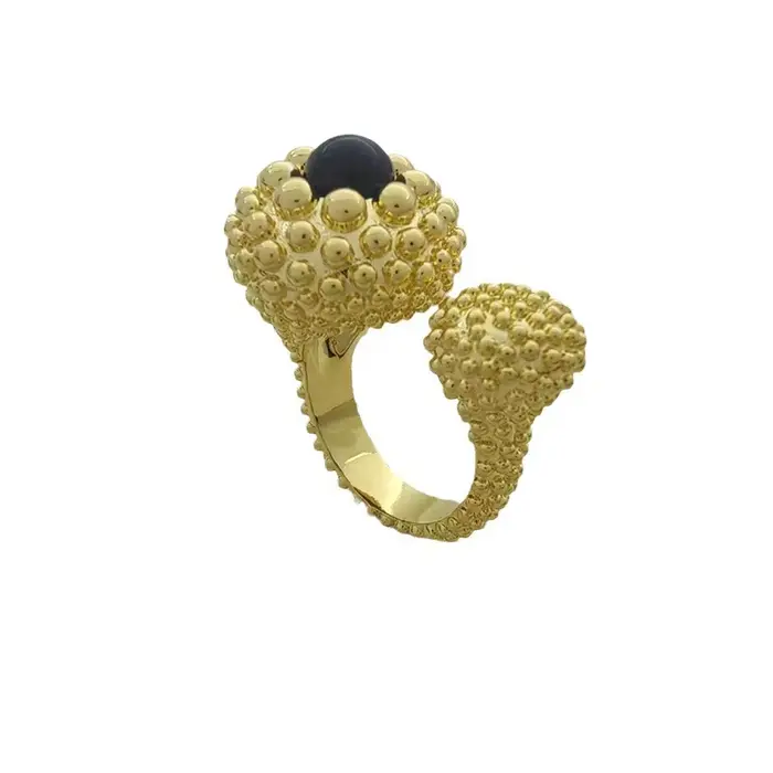 Bague ouverte en laiton plaqué or pour femmes, Agate noire, Europe et amérique, Design rétro, access