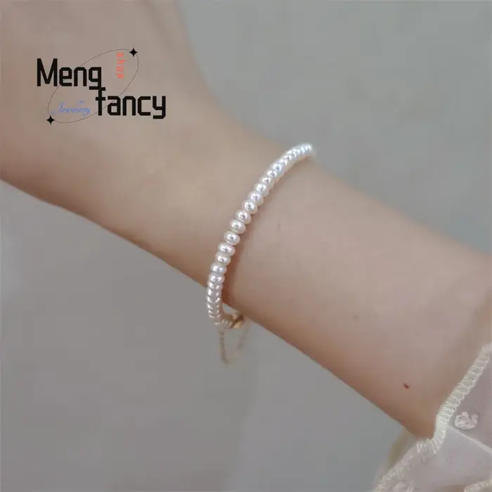 Bracelet de perles d'eau douce rondes et plates à petites particules design géométrique élégant pour homme et femme occasions spéciales