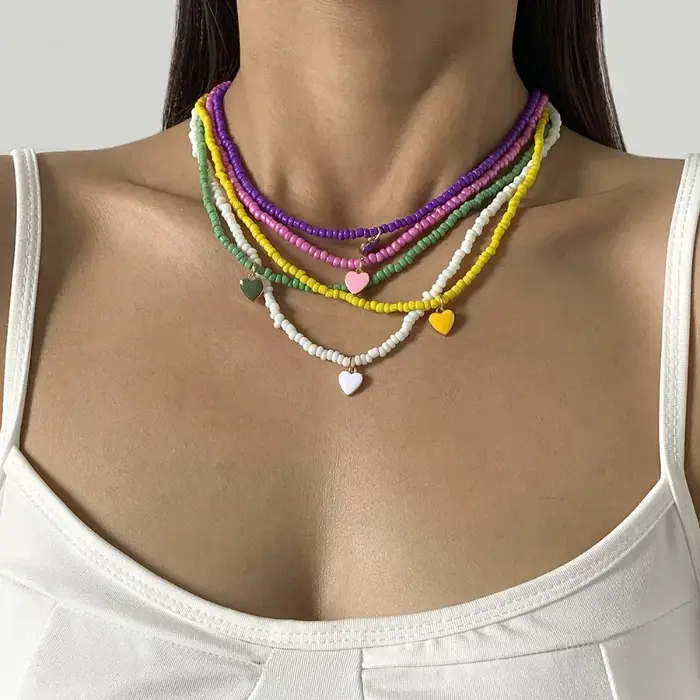 Collier de Perles Multicolores Fait à la Main pour Femme