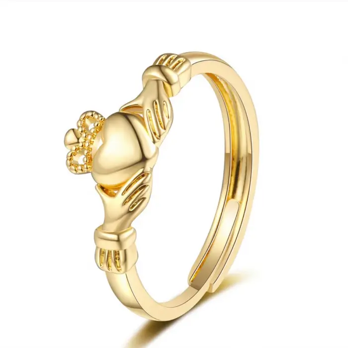 Bagues de promesse ajustables Claddagh Couronne Mains vers le Cœur