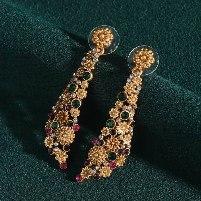 Vintage goutte Dangle strass fleur boucles d'oreilles déclaration esthétique femme 2025 luxe concept