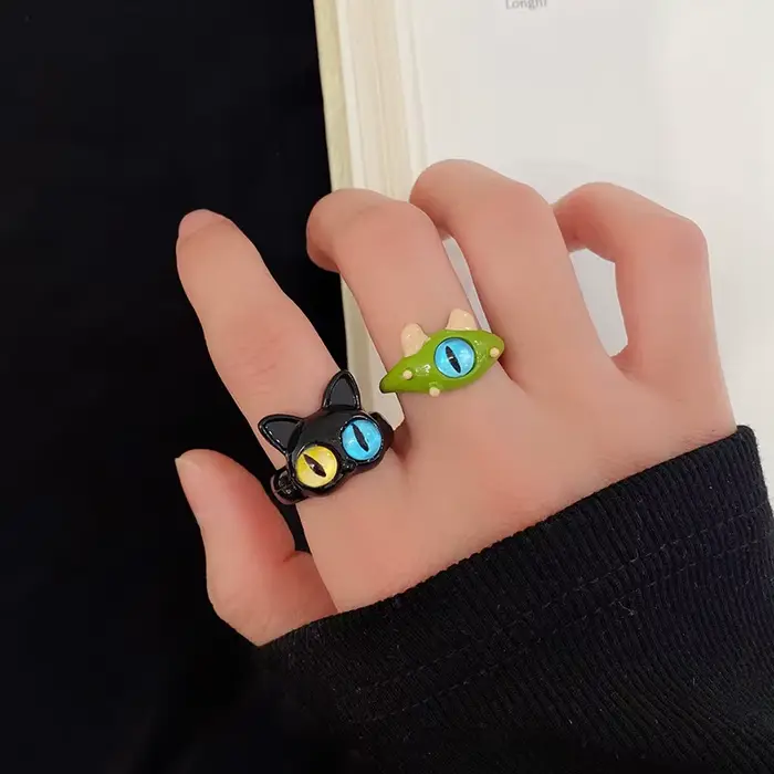 Bague Monstre Chat Noir pour Femme, Bague de Couple Amusante à Grands Yeux de Dessin Animé, Bijou de Doigt de Mariage, Accessoires de Mode Mignons, Nouveauté 2026
